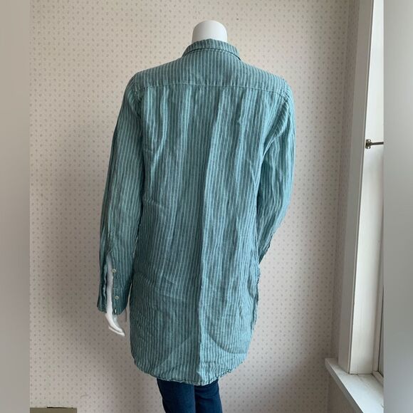 CP Shades Turquoise Stripe Button Down Marella Tunic Top Sz XS PW6 - Picture 4 of 7